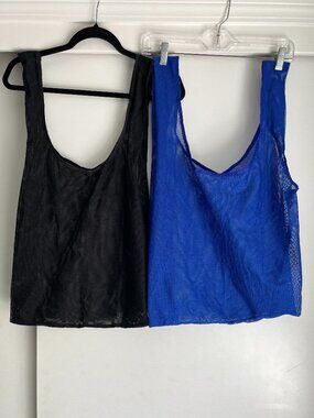 TWO Baggu Standard Reusable Mesh Bags in Black and Blue